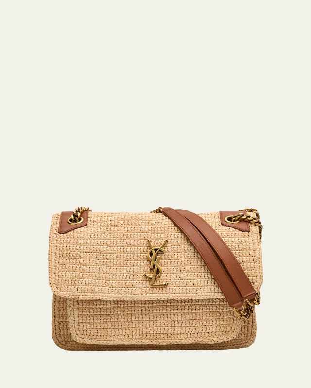Niki Medium YSL Shoulder Bag in Raffia